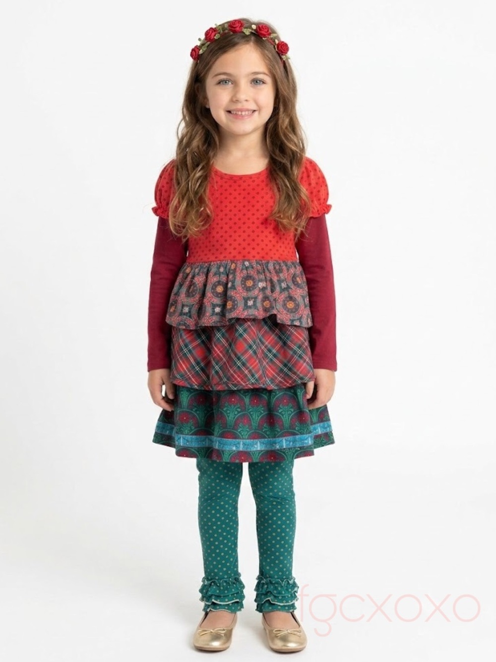 Matilda Jane Teal and Red Polka Dot Girls Outfit